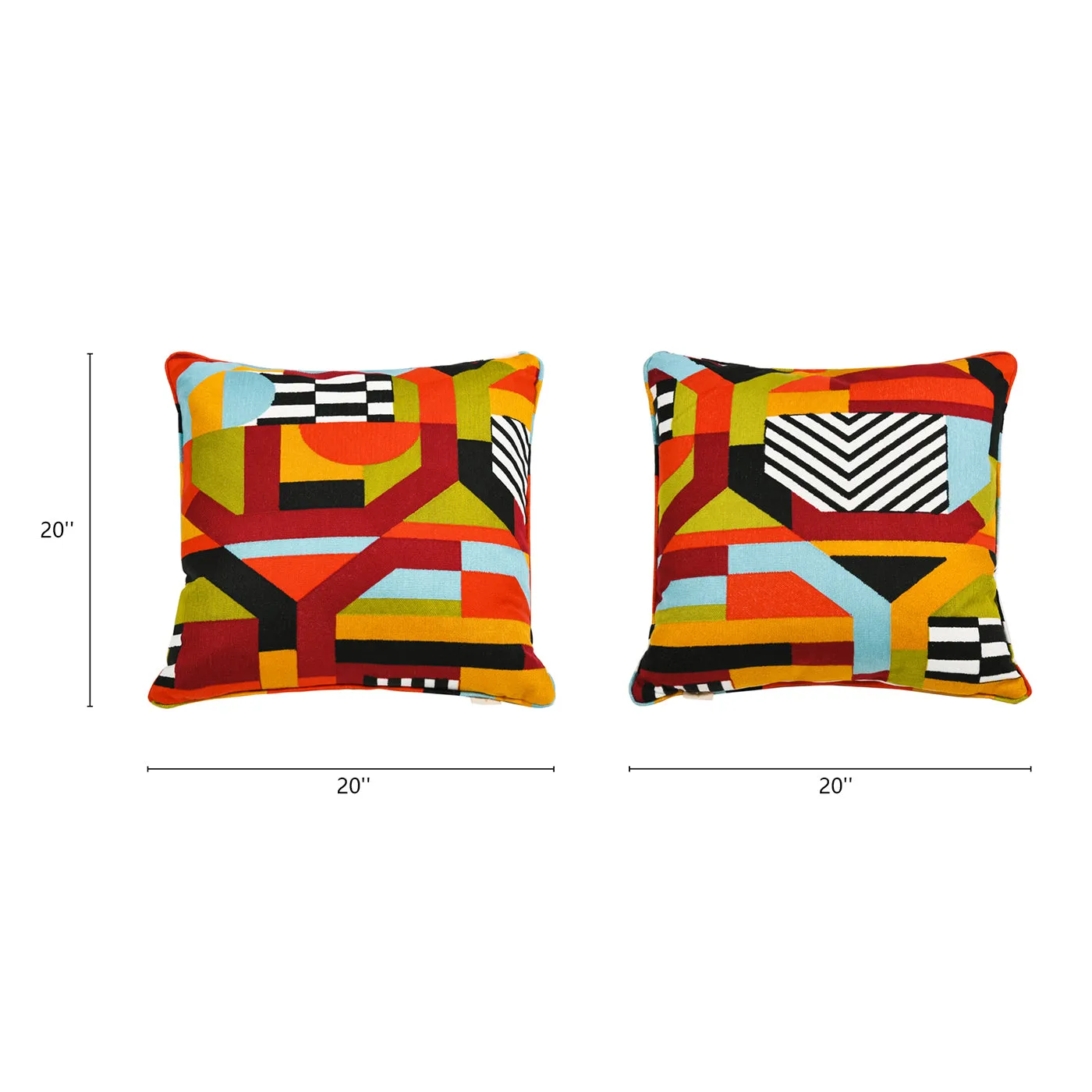 20" Square Embroidered Throw Pillow, Colorpop Multicolored Embroidery, Feather Down Insert