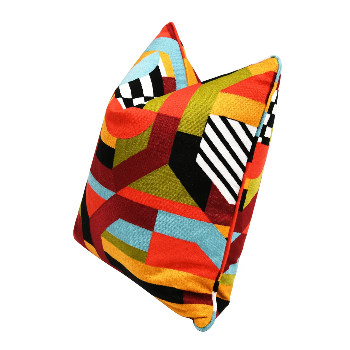 20" Square Embroidered Throw Pillow, Colorpop Multicolored Embroidery, Feather Down Insert