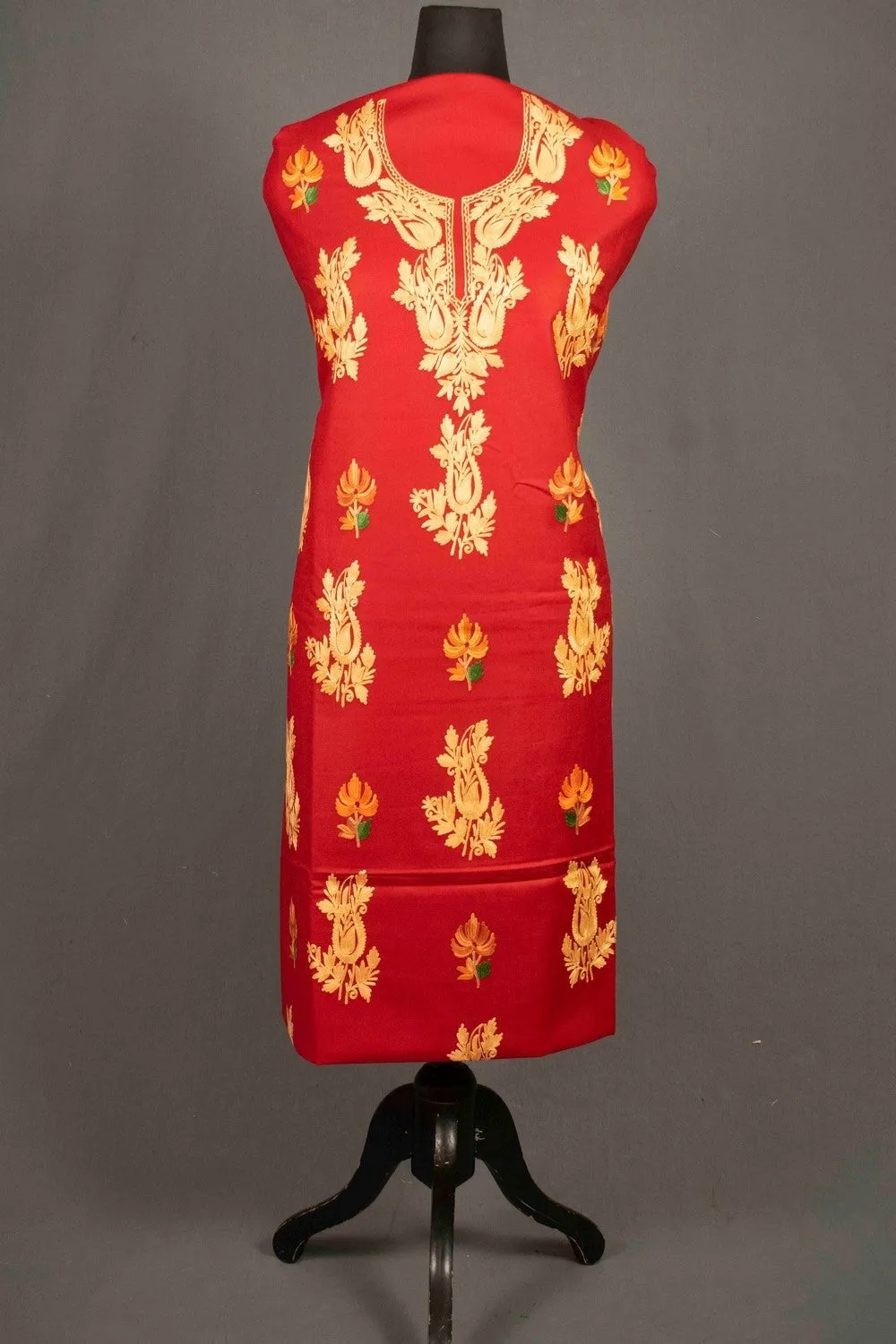 Attractive Red Color Kashmiri Aari Work Embroidered Salwar Kameez