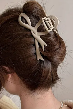 Beige Solid Color Bowknot Large Hair Claw