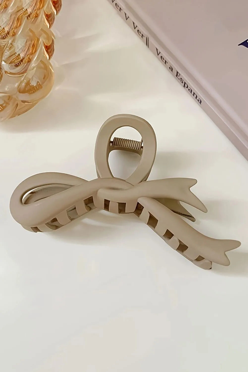 Beige Solid Color Bowknot Large Hair Claw