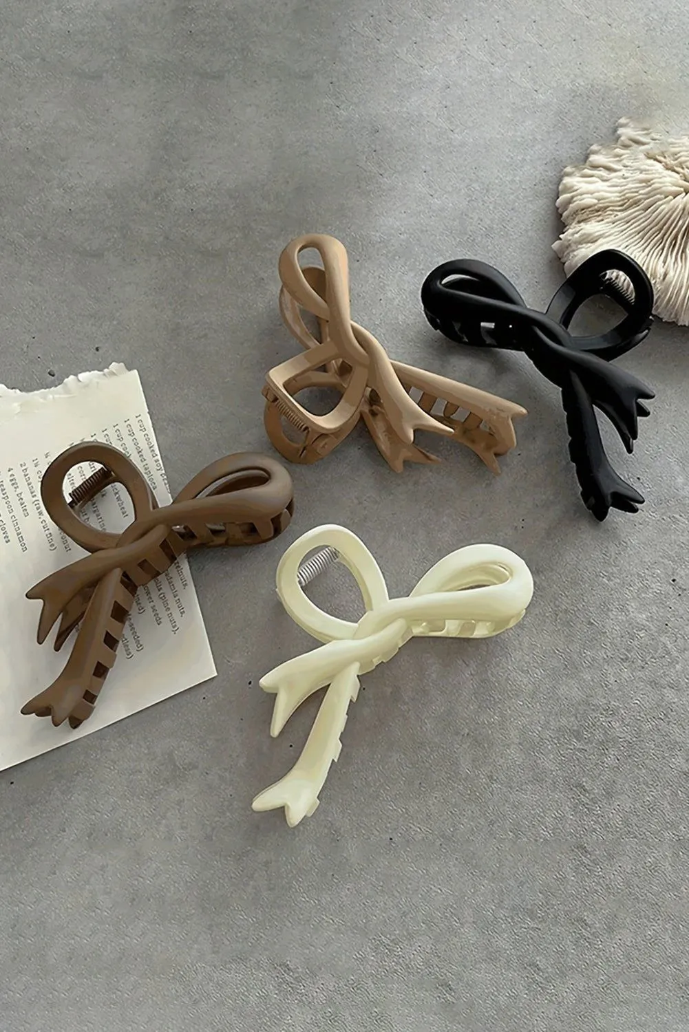 Beige Solid Color Bowknot Large Hair Claw