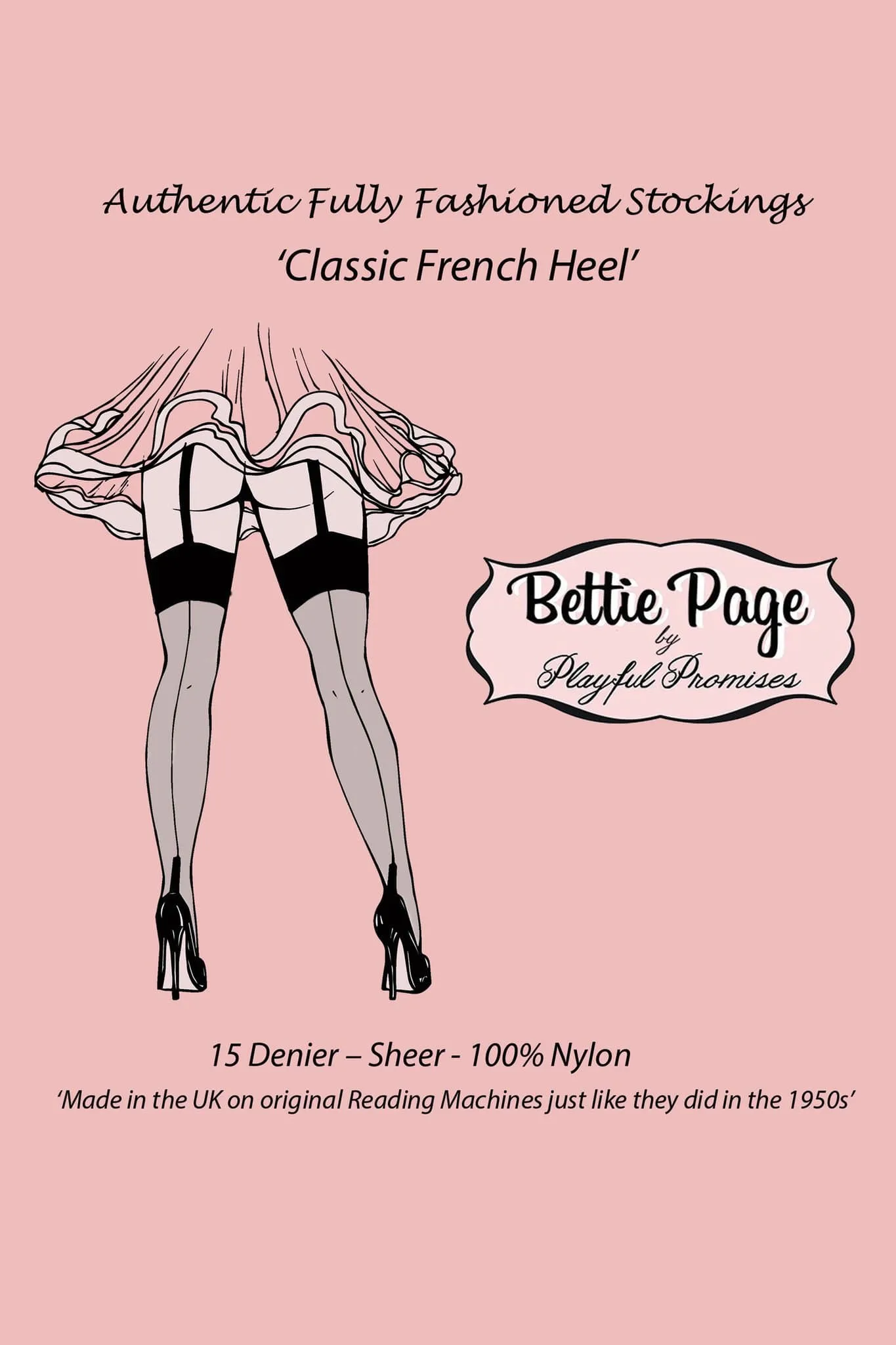Bettie Page Fully Fashioned Nylon Point Heel Stockings - Black