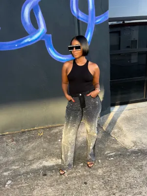 Black Rhinestone Jeans