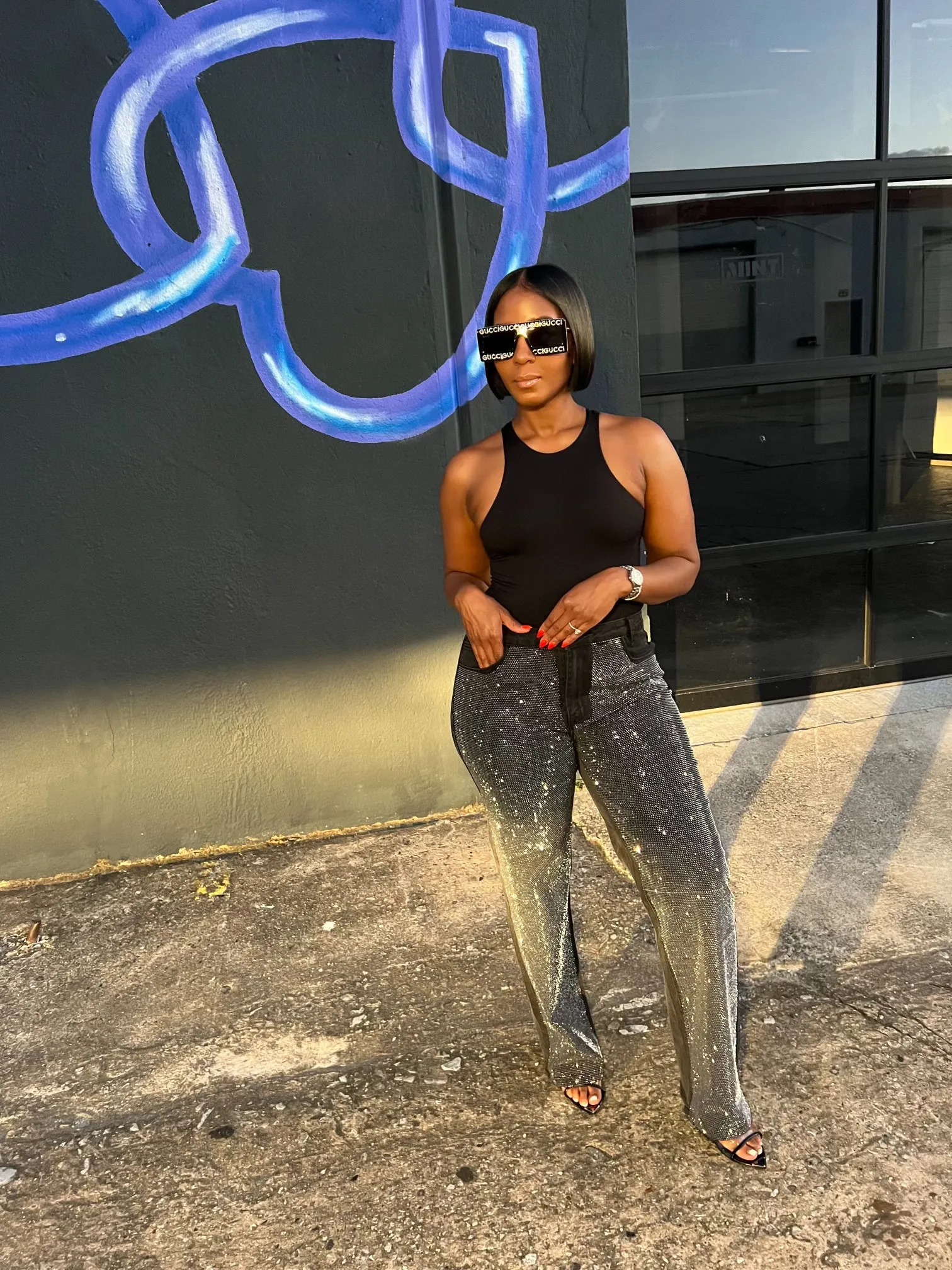 Black Rhinestone Jeans