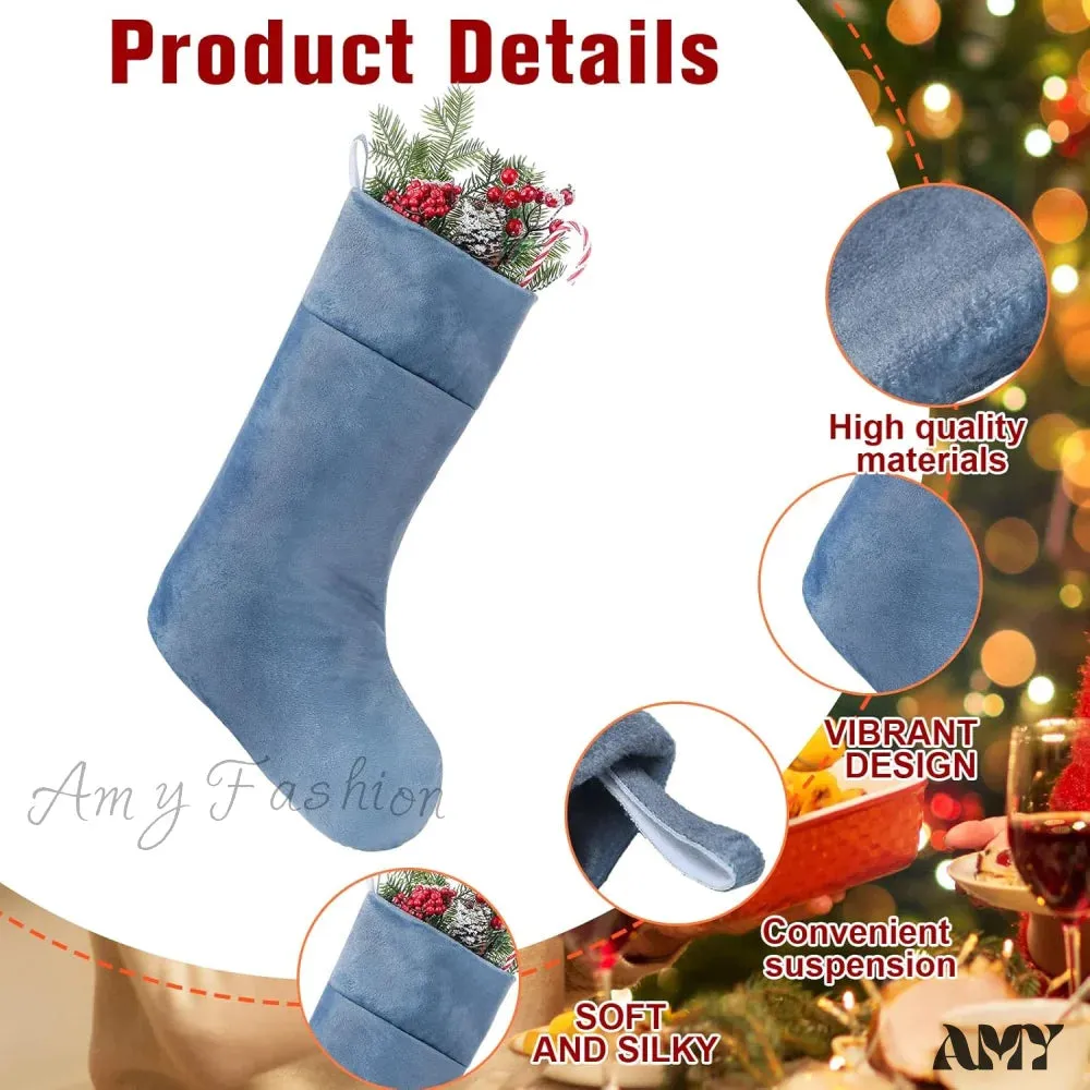 Blue Velvet Christmas Stocking - 10 x 19 Inch - Holiday Party Decor
