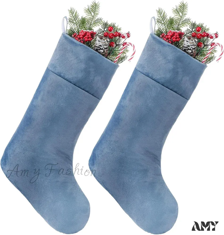 Blue Velvet Christmas Stocking - 10 x 19 Inch - Holiday Party Decor