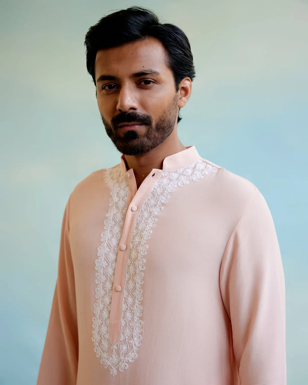 Blush Blossom Linen Georgette 
 Dori Kurta