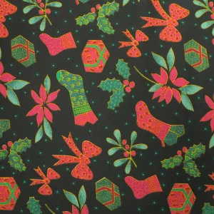 Bows, Stocking, Presents Pattern Printed Cotton Blended Broadcloth