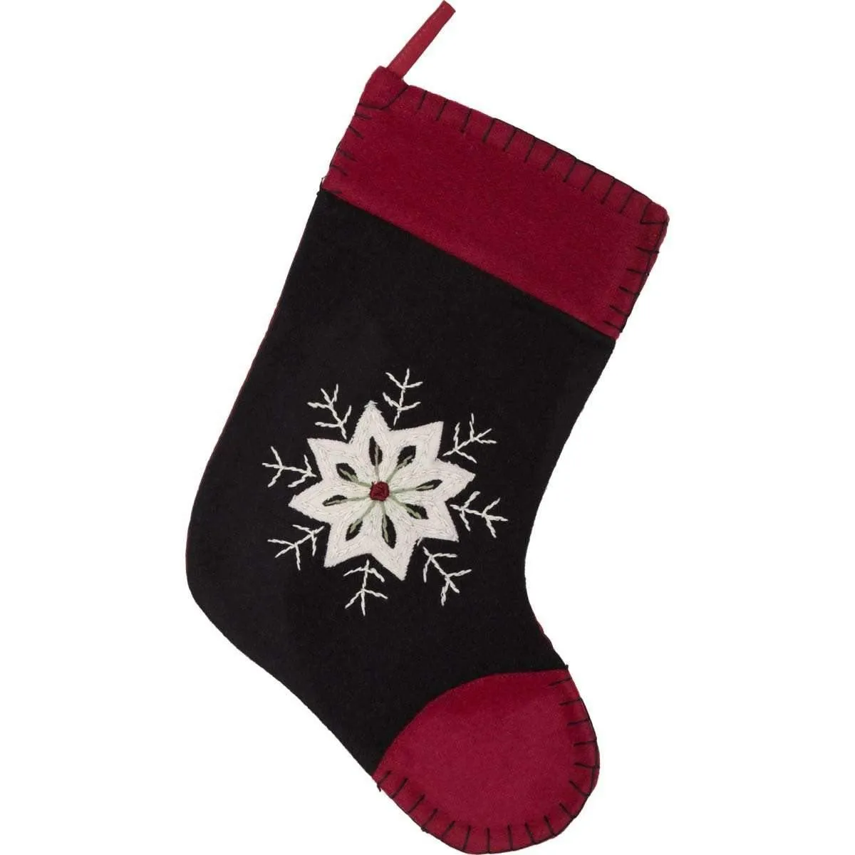 Christmas Snowflake Stocking Felt Embroidered 11x15 VHC Brands