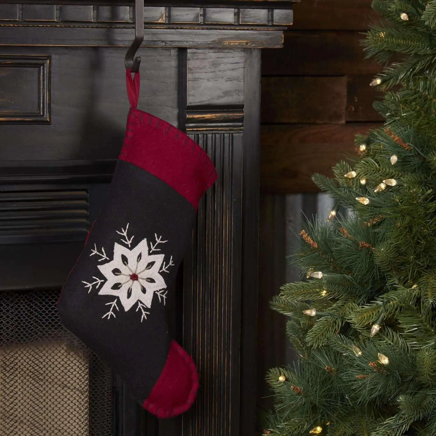 Christmas Snowflake Stocking Felt Embroidered 11x15 VHC Brands