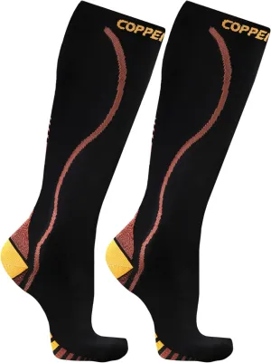 CopperJoint Athletic Compression Socks for Men & Women - Copper Infused Sock, Easy-On Black Copper Compression Socks Men Knee Length for Sports, Running, Basketball, Travel Support, Small - Medium