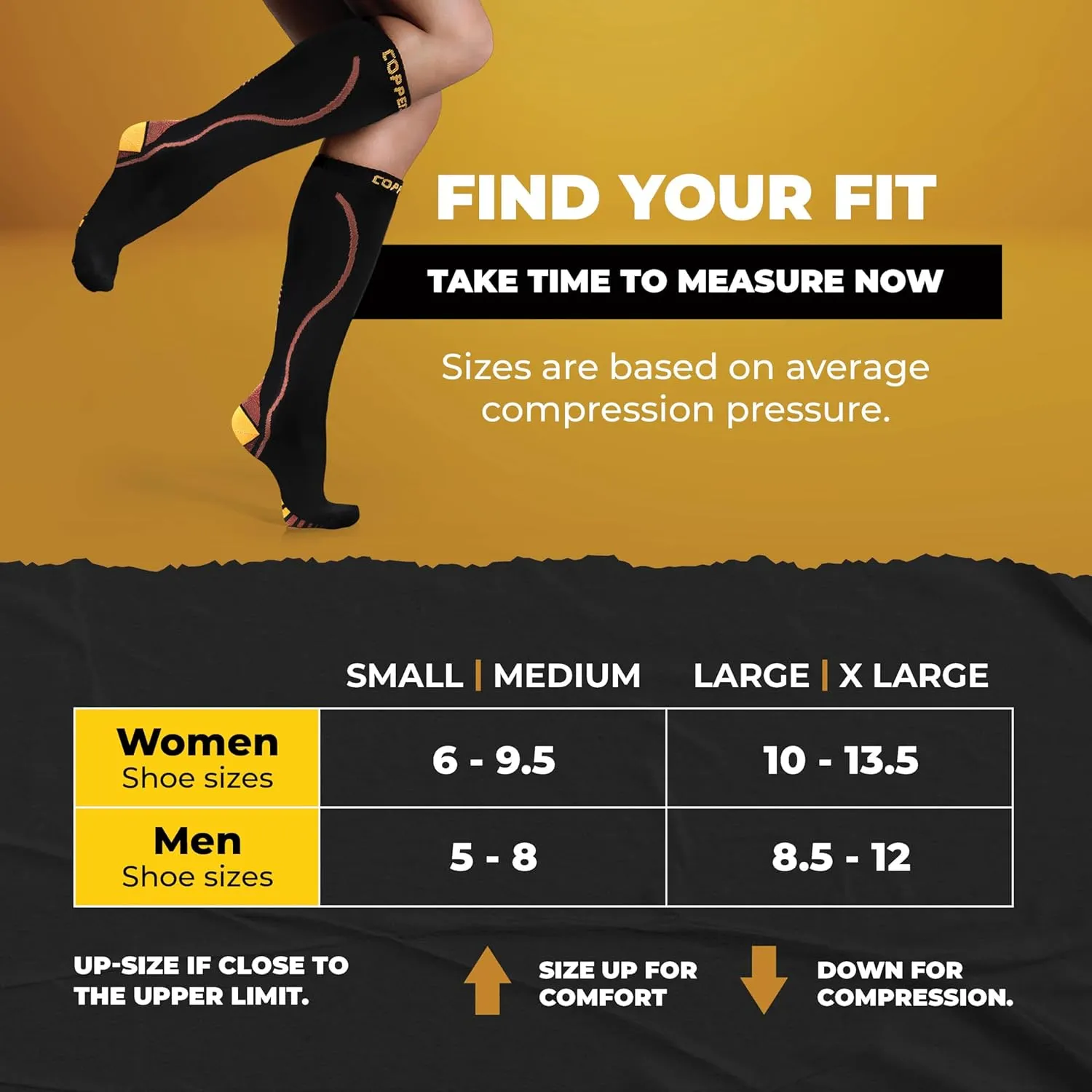 CopperJoint Athletic Compression Socks for Men & Women - Copper Infused Sock, Easy-On Black Copper Compression Socks Men Knee Length for Sports, Running, Basketball, Travel Support, Small - Medium