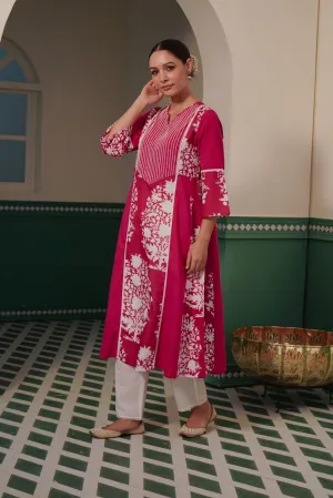 Cranberry Charm Kurta with hand embroidered beadwork yoke for women