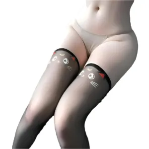 Cute Cat Design Sheer Thigh-High Stockings