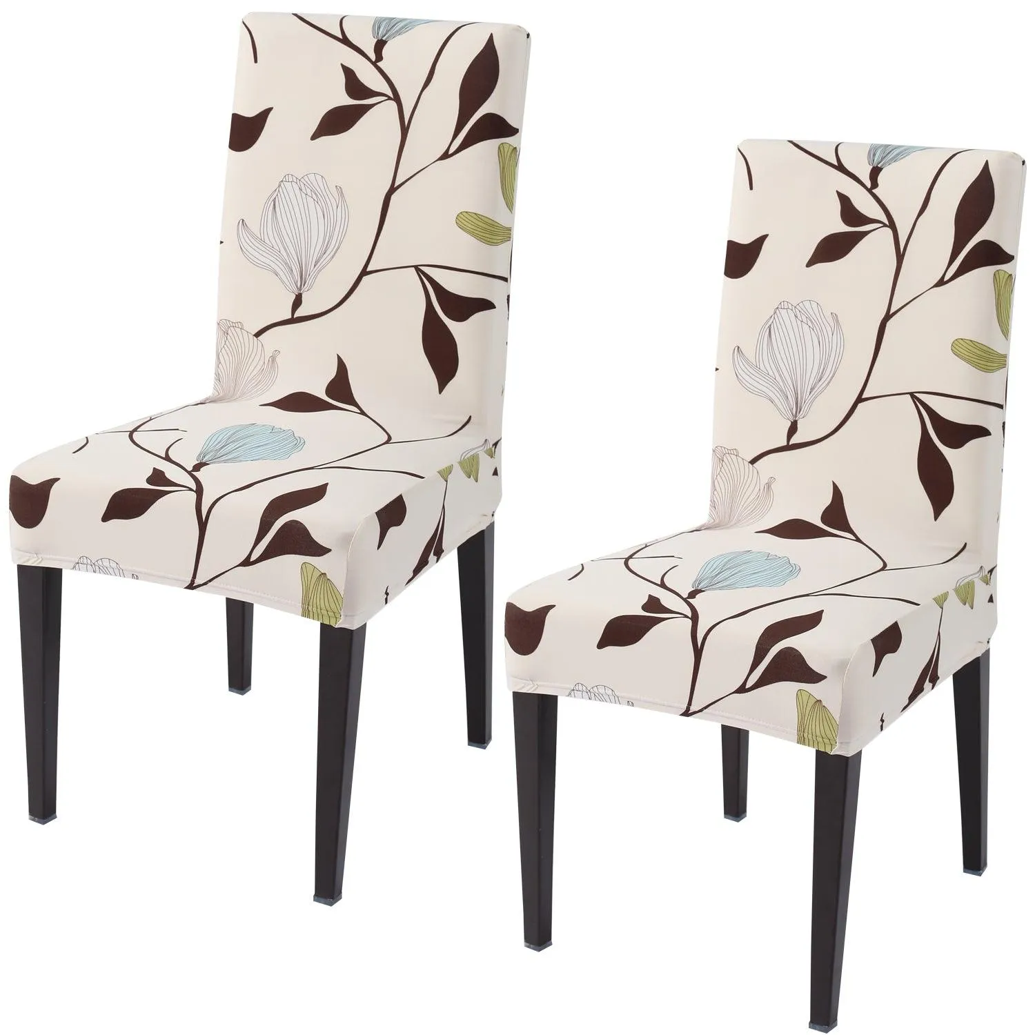 Elastic Stretchable Dining Chair Cover, Beige Brown Leaves
