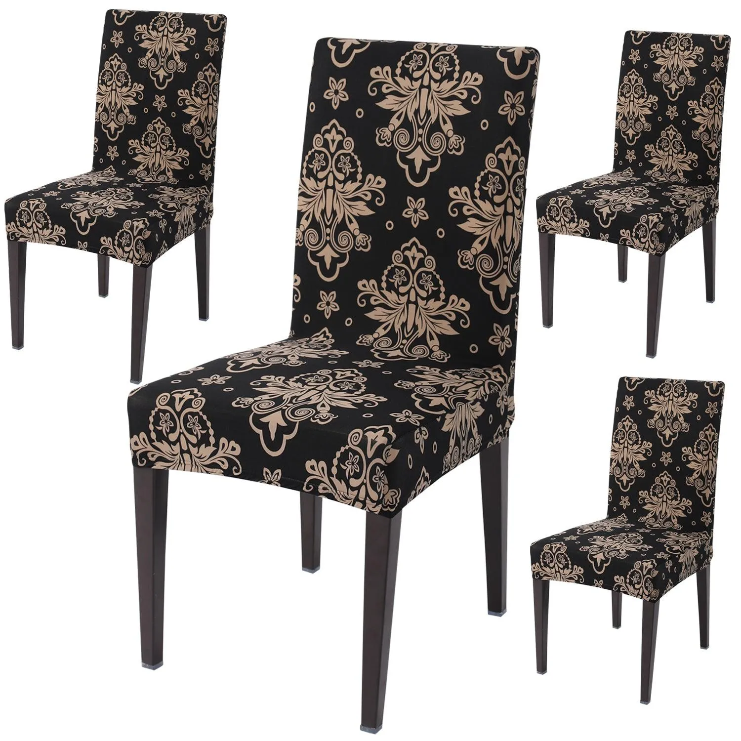 Elastic Stretchable Dining Chair Cover, Black Damask