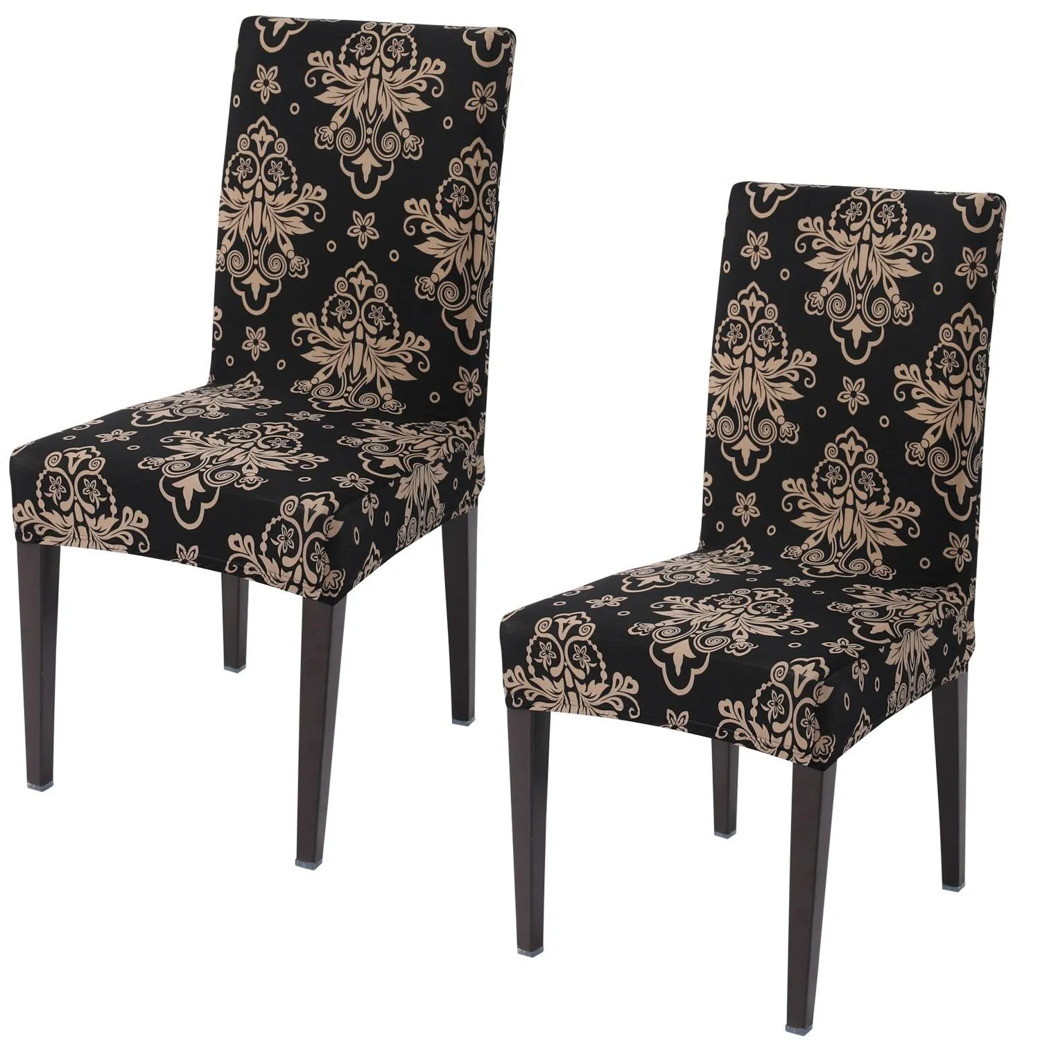 Elastic Stretchable Dining Chair Cover, Black Damask