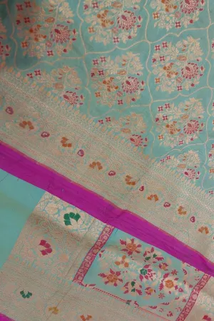 Elegant Blue Banarasi Handloom Pure Katan Silk Meenakari Saree