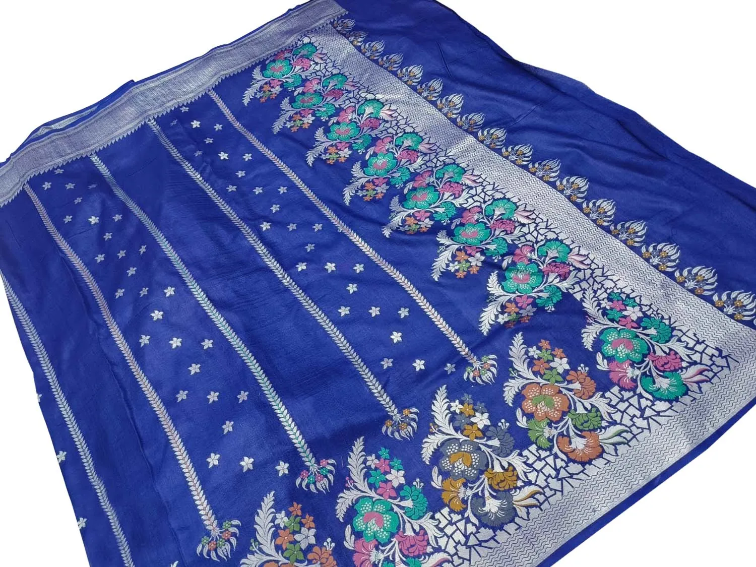 Elegant Blue Banarasi Handloom Tussar Georgette Meenakari Saree