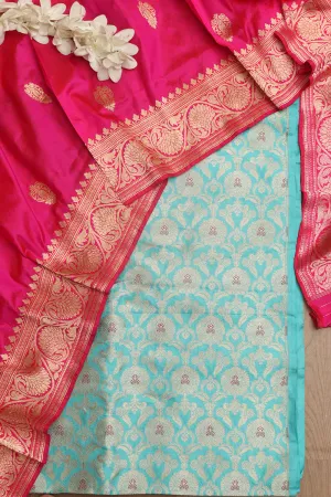 Elegant Blue Banarasi Pure Katan Silk Suit With Banarasi Handloom Pure Katan Silk Dupatta