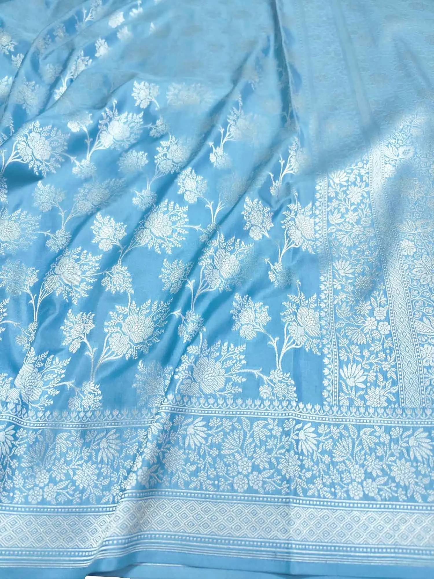 Elegant Blue Banarasi Silk Saree with Silver Zari