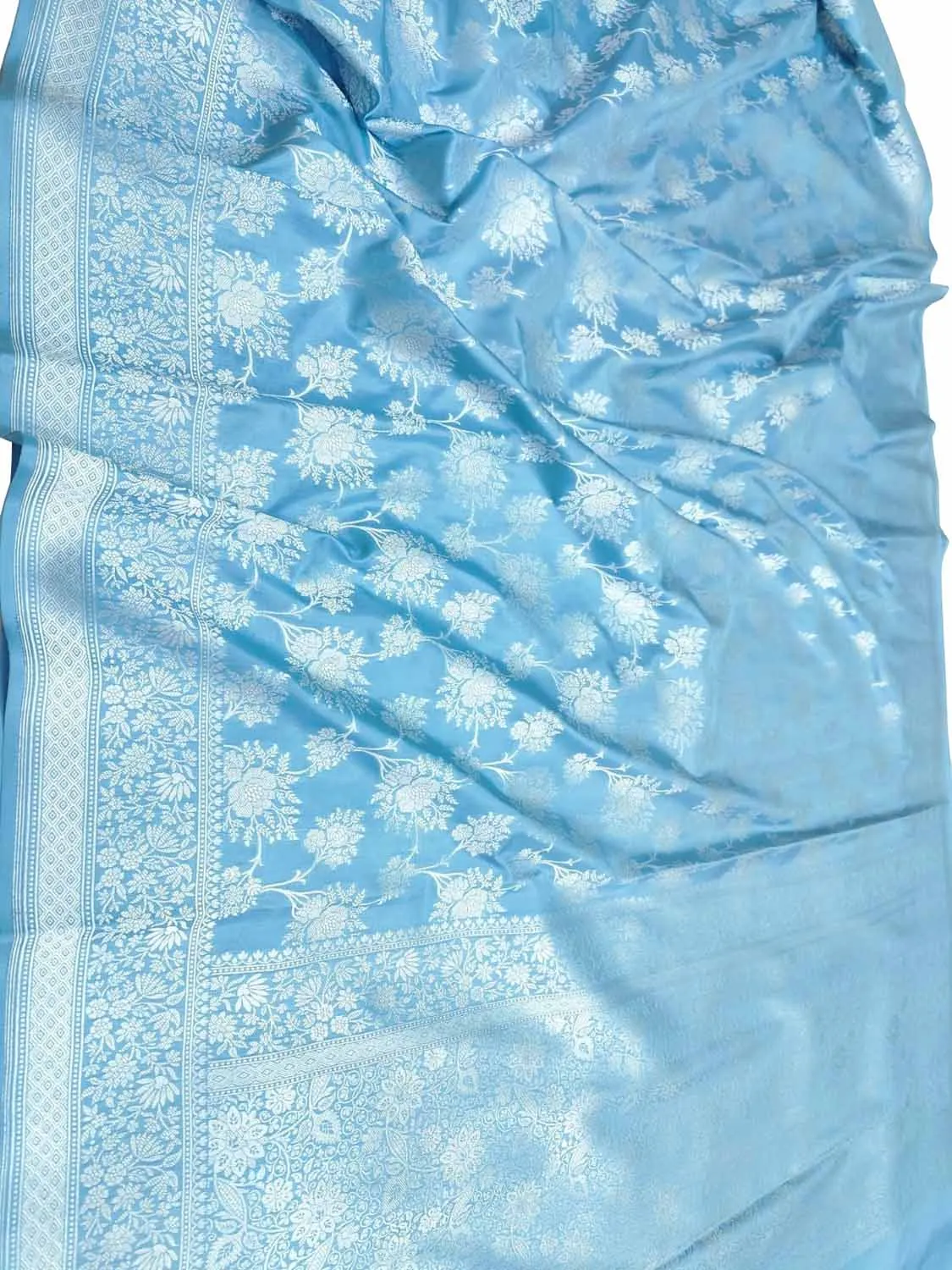 Elegant Blue Banarasi Silk Saree with Silver Zari