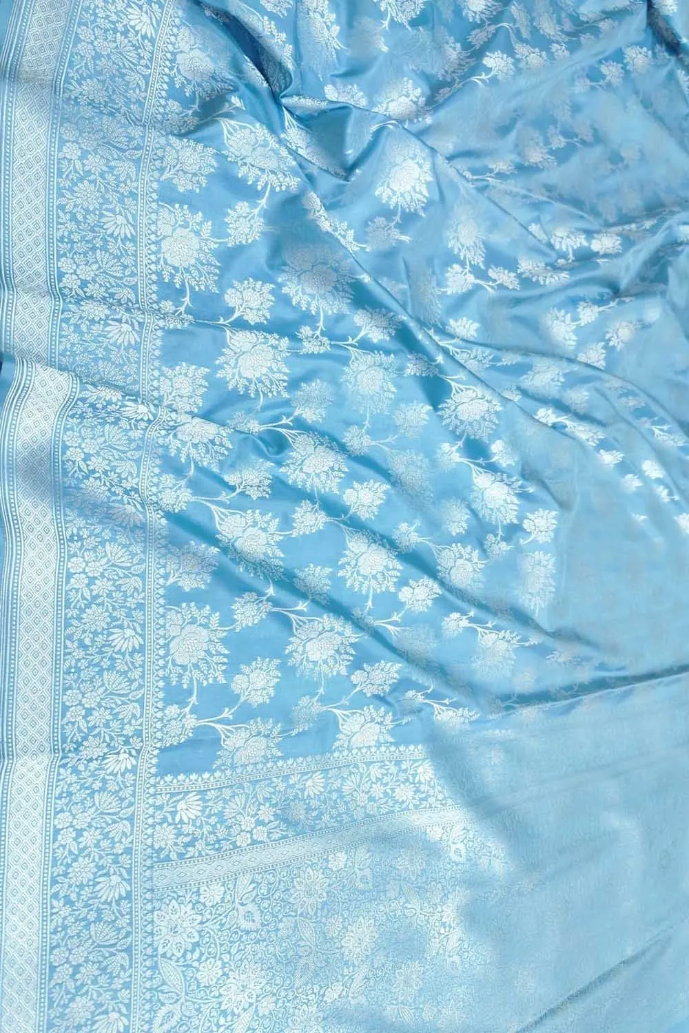 Elegant Blue Banarasi Silk Saree with Silver Zari