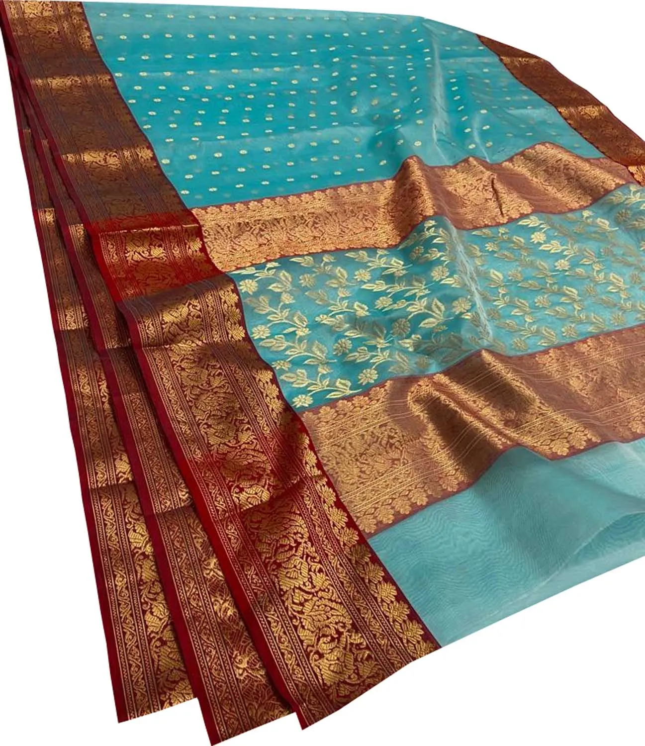 Elegant Blue Chanderi Handloom Pure Katan Silk Saree
