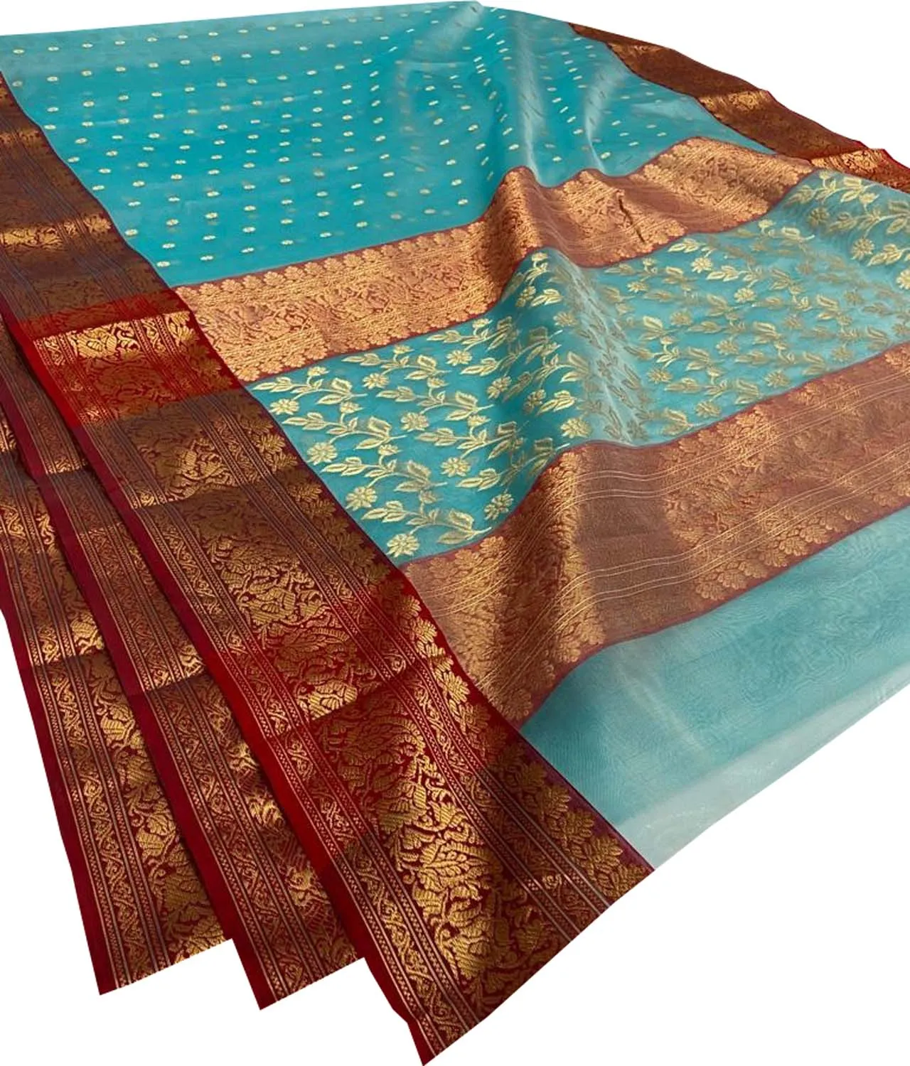 Elegant Blue Chanderi Handloom Pure Katan Silk Saree