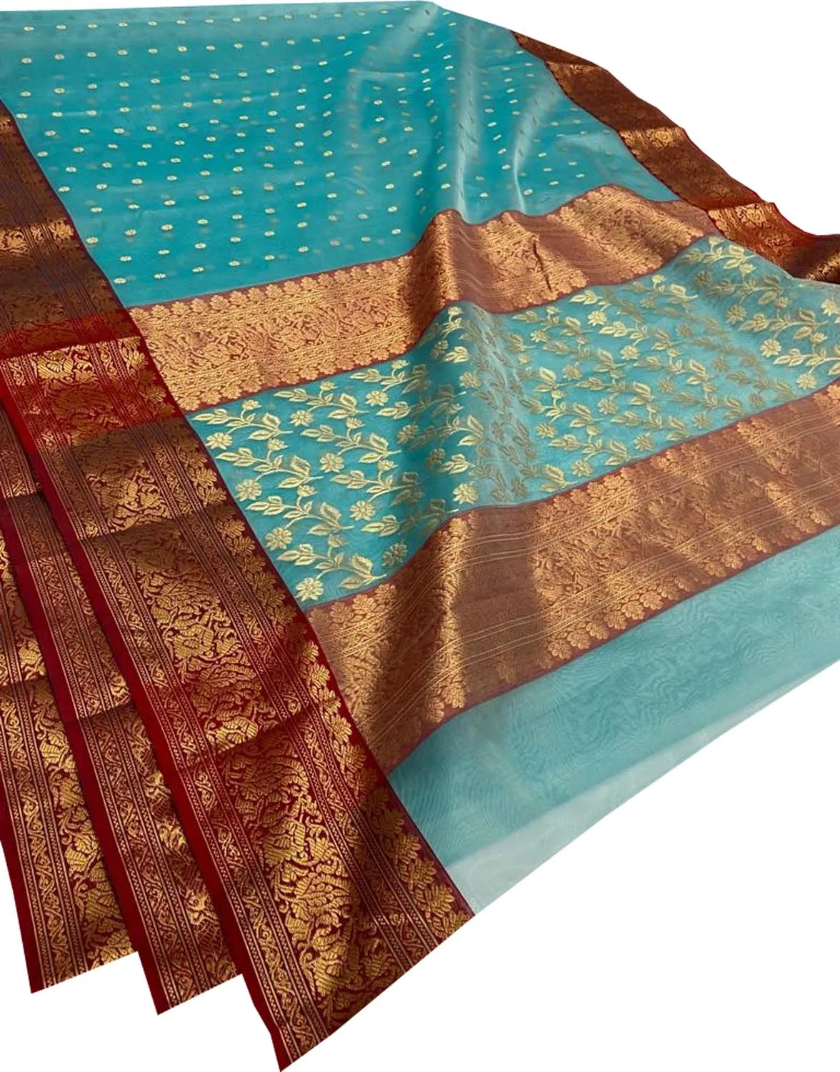 Elegant Blue Chanderi Handloom Pure Katan Silk Saree