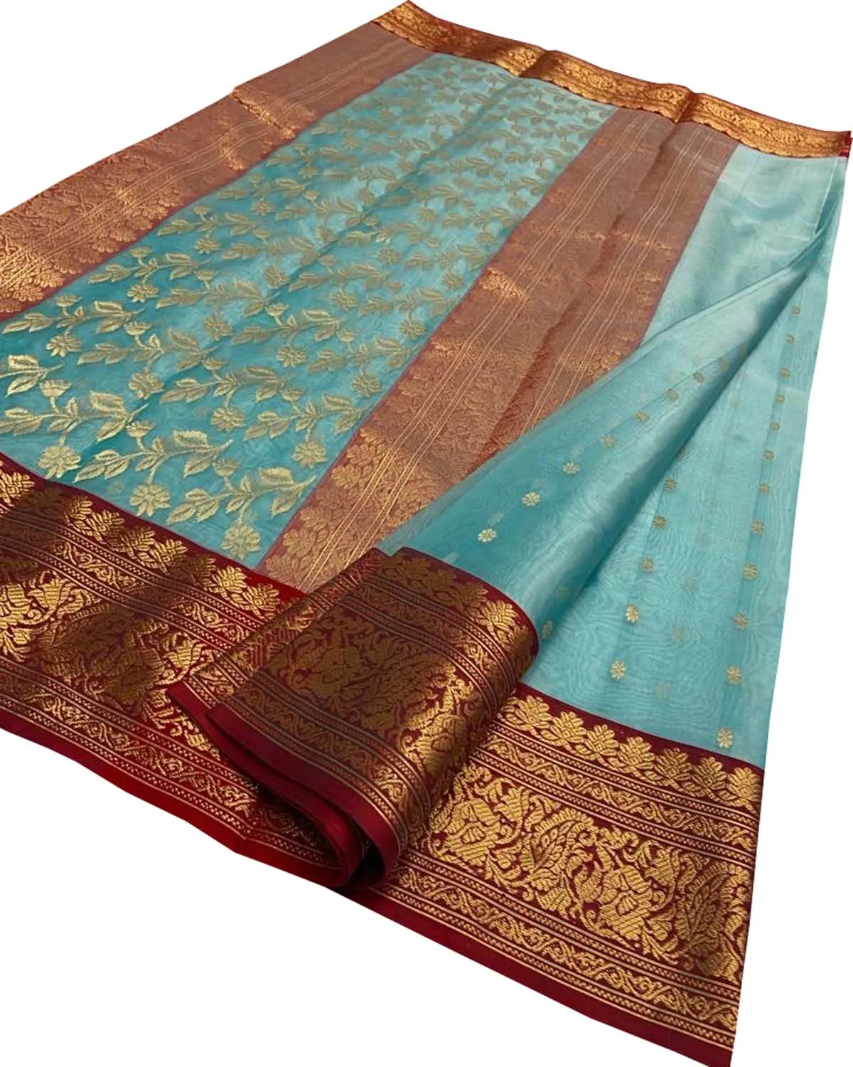 Elegant Blue Chanderi Handloom Pure Katan Silk Saree
