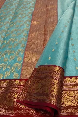 Elegant Blue Chanderi Handloom Pure Katan Silk Saree