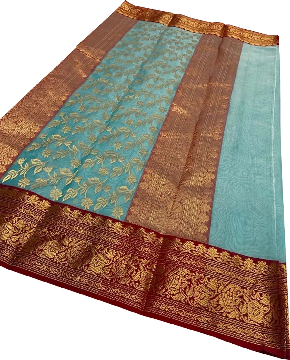 Elegant Blue Chanderi Handloom Pure Katan Silk Saree