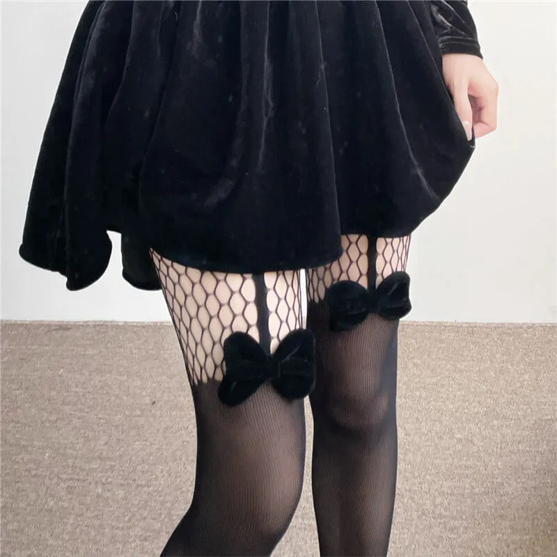 Elegant goth bow tights