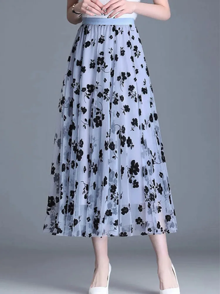 Elegant Mesh Floral Skirt
