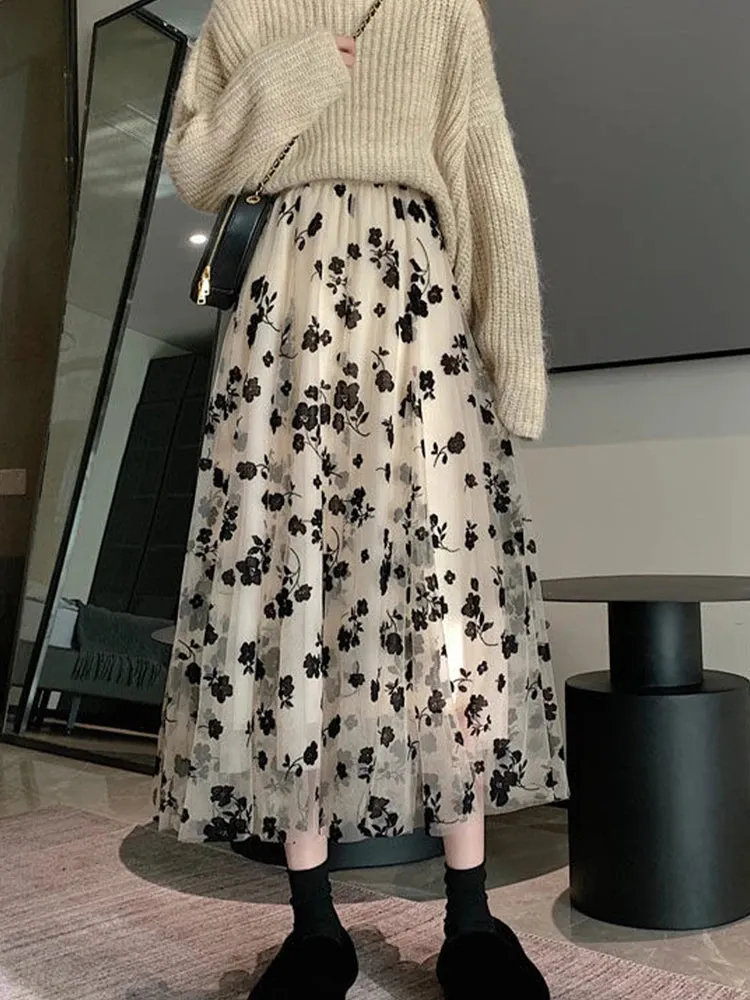 Elegant Mesh Floral Skirt