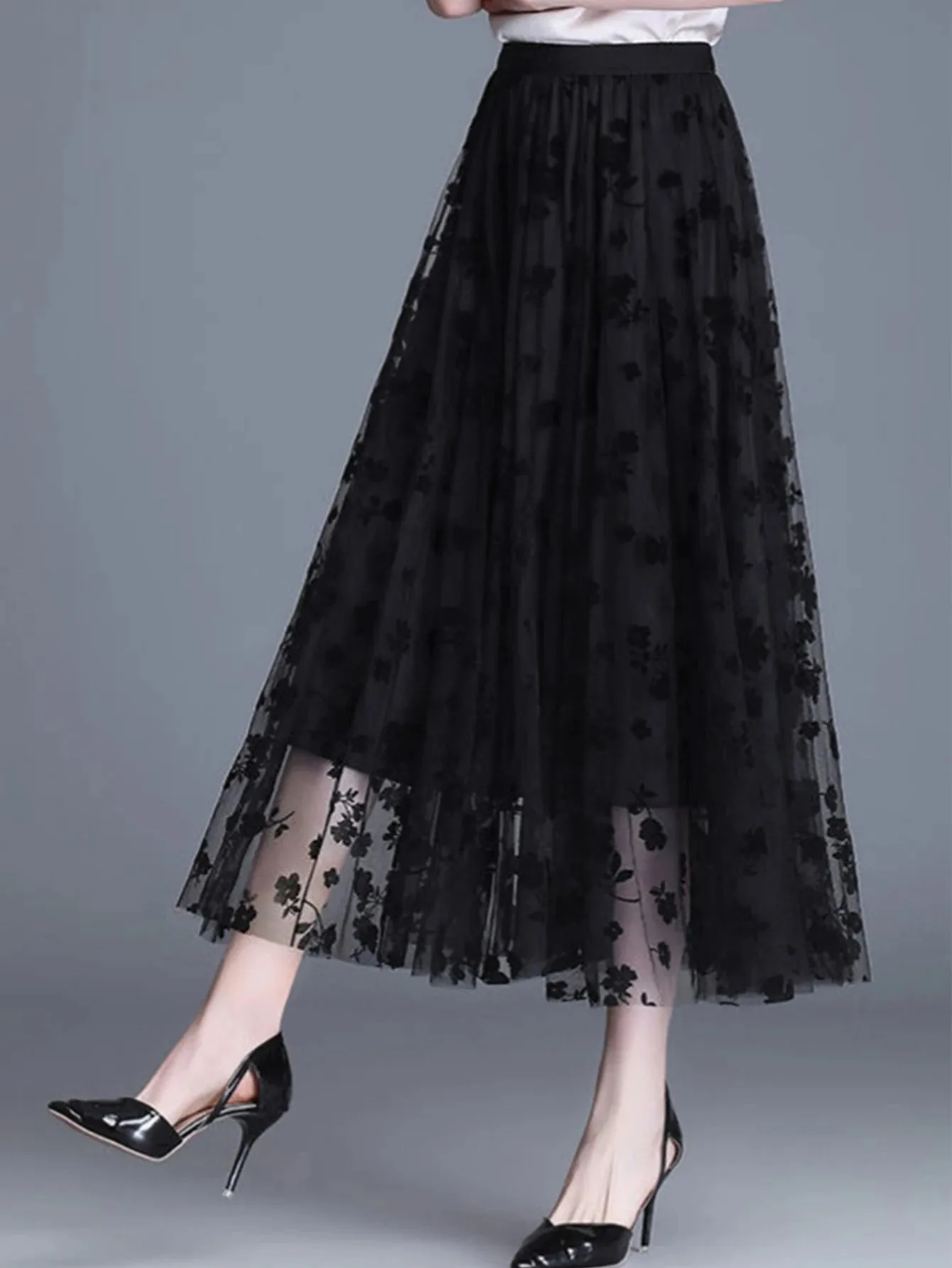 Elegant Mesh Floral Skirt