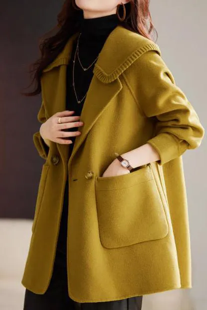 Elegant Solid Color Wool Coat