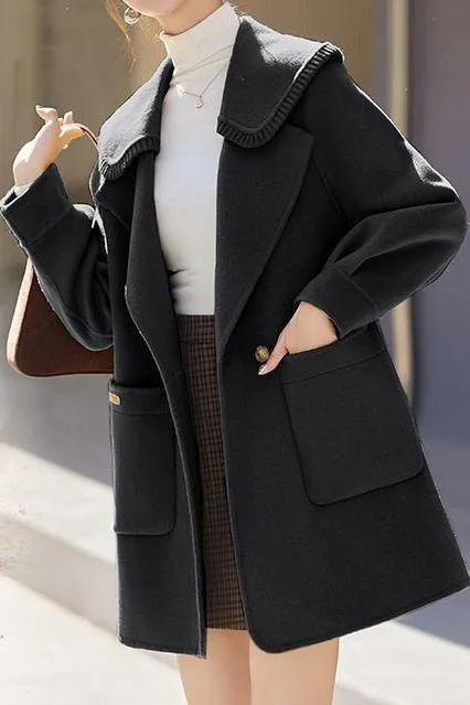 Elegant Solid Color Wool Coat