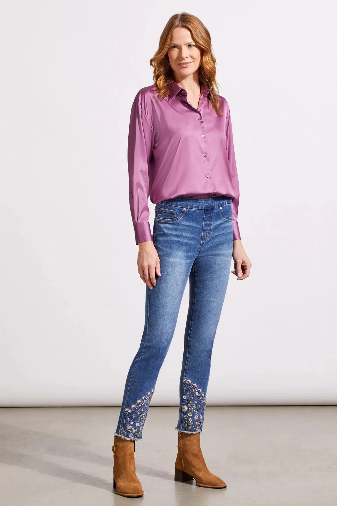 Embroidered Slim Ankle Jeans