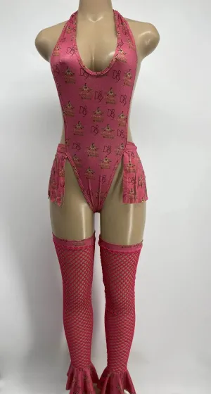 Exotic Dance Wear Rose Divine Selection One Piece with Stockings