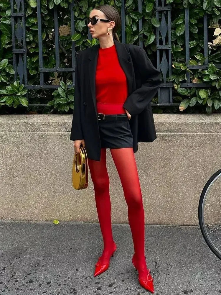 Fire Red Stockings - Sheer or Opaque