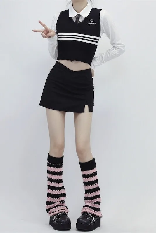 Hollow-out black pink y2k leg warmers