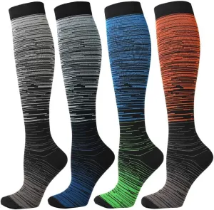 Kickticks 4 Pairs Compression Socks for Woman & Man Unisex 20-30mmHg Knee high Plus Size Wide Calves for Flying Running