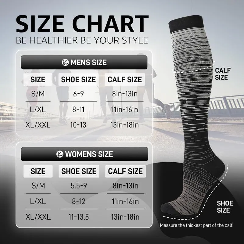 Kickticks 4 Pairs Compression Socks for Woman & Man Unisex 20-30mmHg Knee high Plus Size Wide Calves for Flying Running