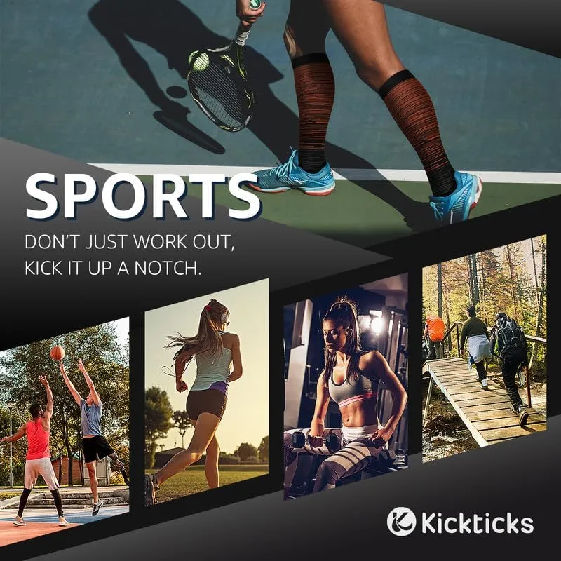 Kickticks 4 Pairs Compression Socks for Woman & Man Unisex 20-30mmHg Knee high Plus Size Wide Calves for Flying Running