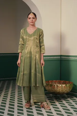Moss Gota Tissue Anarkali with Gold Gota work for women