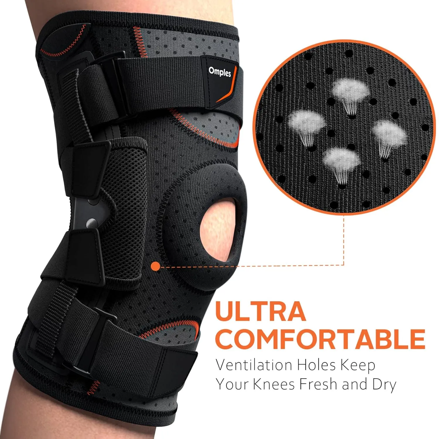 Omples Hinged Knee Brace for Knee Pain Knee Braces for Meniscus Tear Knee Support with Side Stabilizers for Men and Women Patella Knee Brace for Arthritis Pain Running Working Out (Black, XXXX-Large)