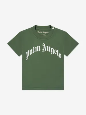 Palm Angels Baby Boys Curved Logo T-Shirt in Green